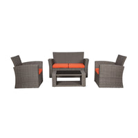 WestinTrends 4pc Outdoor Furniture Conversation Sofa Set with Loveseat, Cofee Table and Cushions, All Weather UV Resistant Rattan Wicker Patio Chairs, Gray/Navy Blue