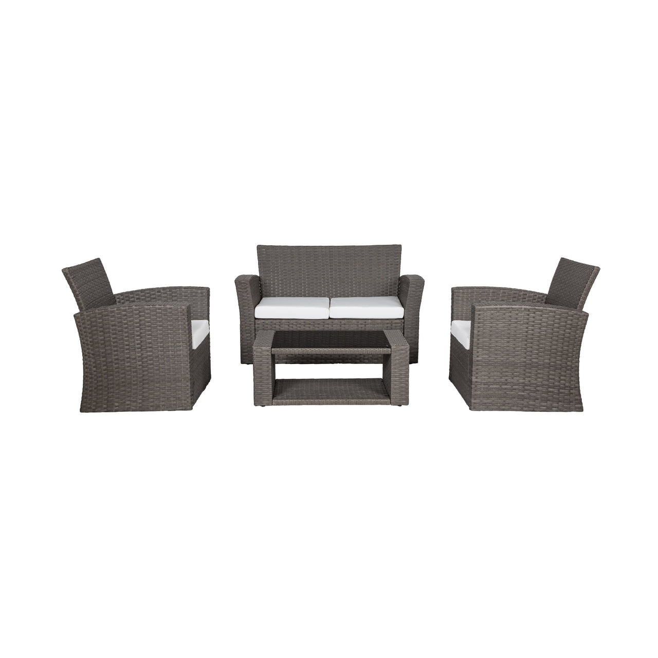 WestinTrends 4pc Outdoor Furniture Conversation Sofa Set with Loveseat, Cofee Table and Cushions, All Weather UV Resistant Rattan Wicker Patio Chairs, Gray/Navy Blue