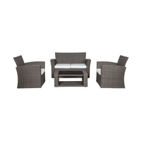 WestinTrends 4pc Outdoor Furniture Conversation Sofa Set with Loveseat, Cofee Table and Cushions, All Weather UV Resistant Rattan Wicker Patio Chairs, Gray/Navy Blue