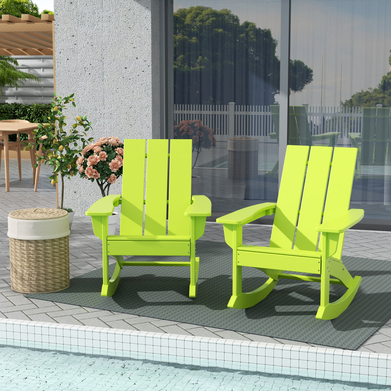 WestinTrends Ashore Patio Rocking Chair, All Weather Poly Lumber Plank Adirondack Rocker Chair, Modern Farmhouse Black Rocking Chairs for Porch Garden Backyard and Indoor