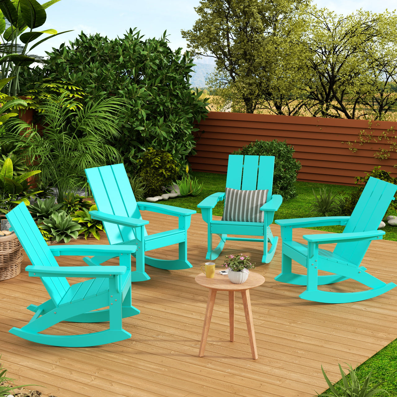 WestinTrends Ashore Patio Rocking Chair, All Weather Poly Lumber Plank Adirondack Rocker Chair, Modern Farmhouse Black Rocking Chairs for Porch Garden Backyard and Indoor