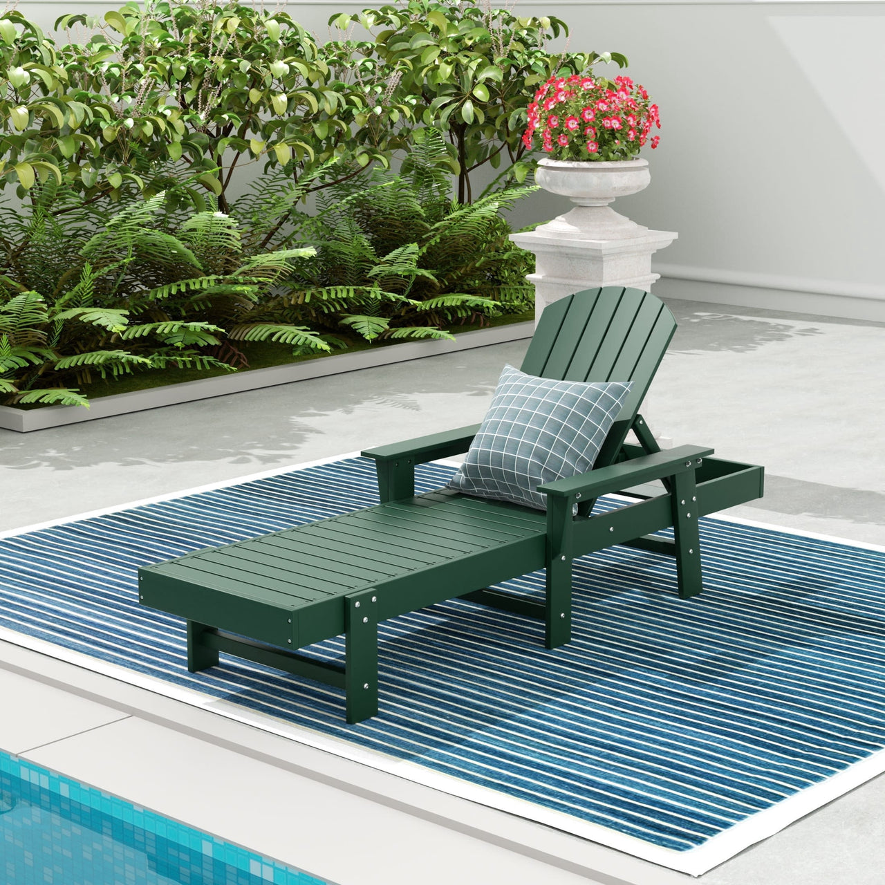WestinTrends Dylan Adirondack Poly Reclining Chaise Lounge With Arms, Lime