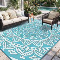 Yamaziot 6'x9' Outdoor Rugs Patio Rug Reversible Mats Waterproof RV Rug Plastic Straw Outdoor Area Rug for Patios, Camping, Porch, Balcony, Beach, Deck, Teal