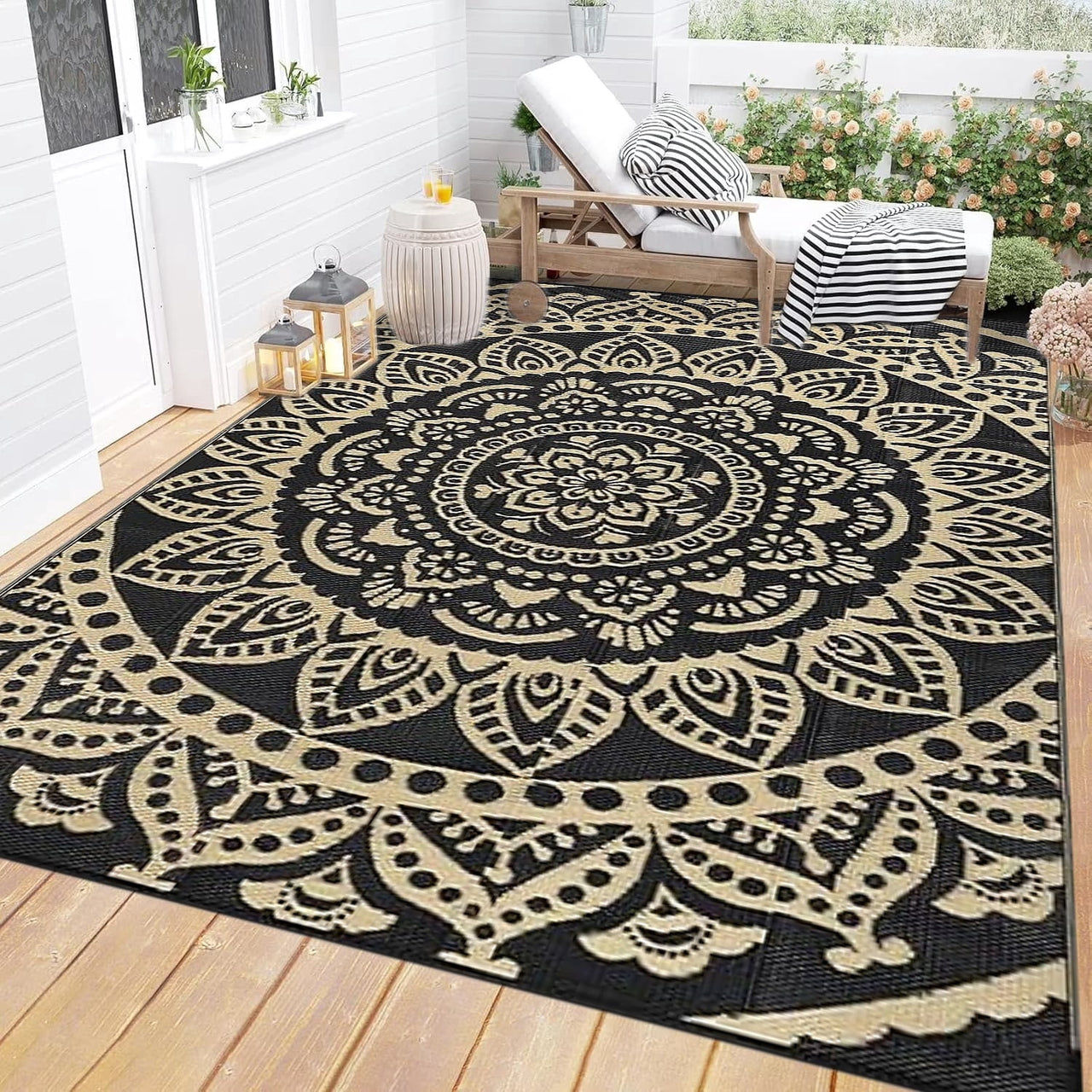 Yamaziot 6'x9' Outdoor Rugs Patio Rug Reversible Mats Waterproof RV Rug Plastic Straw Outdoor Area Rug for Patios, Camping, Porch, Balcony, Beach, Deck, Teal
