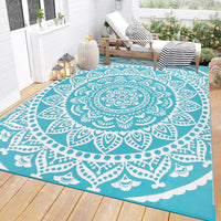 Yamaziot 6'x9' Outdoor Rugs Patio Rug Reversible Mats Waterproof RV Rug Plastic Straw Outdoor Area Rug for Patios, Camping, Porch, Balcony, Beach, Deck, Teal