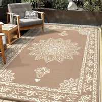 Yamaziot 6'x9' Outdoor Rugs Patio Rug Medallion Reversible Mat, RV Rug, Waterproof Plastic Straw Outdoor Area Rug for Patio, Camping, Porch, Balcony, Beach, Deck, Backyard, Garden, Gray
