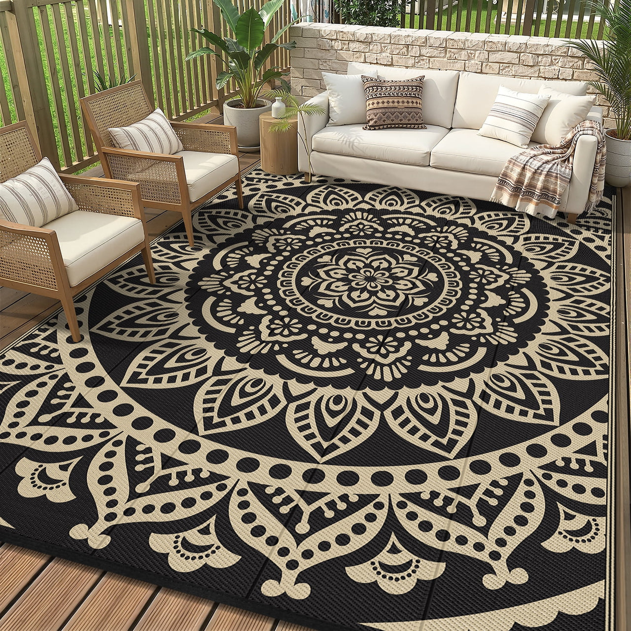 Yamaziot 6'x9' Outdoor Rugs Patio Rug Reversible Mats Waterproof RV Rug Plastic Straw Outdoor Area Rug for Patios, Camping, Porch, Balcony, Beach, Deck, Teal