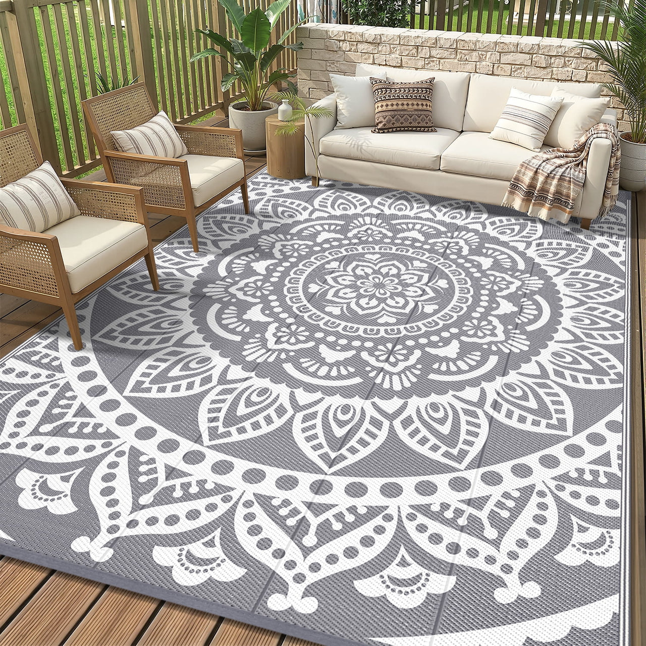 Yamaziot 6'x9' Outdoor Rugs Patio Rug Reversible Mats Waterproof RV Rug Plastic Straw Outdoor Area Rug for Patios, Camping, Porch, Balcony, Beach, Deck, Teal