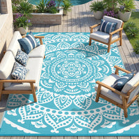 Yamaziot 6'x9' Outdoor Rugs Patio Rug Reversible Mats Waterproof RV Rug Plastic Straw Outdoor Area Rug for Patios, Camping, Porch, Balcony, Beach, Deck, Teal