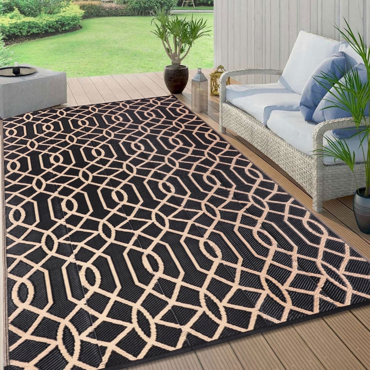 Yamaziot 6'x9' Outdoor Rugs Patio Rug Reversible Mats Waterproof RV Rug Plastic Straw Outdoor Area Rug for Patios, Camping, Porch, Balcony, Beach, Deck, Teal