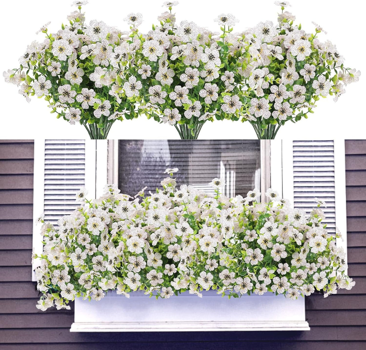 ZOELNIC 12 Bundles Artificial Fake Flowers Outdoors, Realistic UV Resistant Faux Plants with Silk Flowers for Outside Planters Window Box Front Porch Summer Decoration