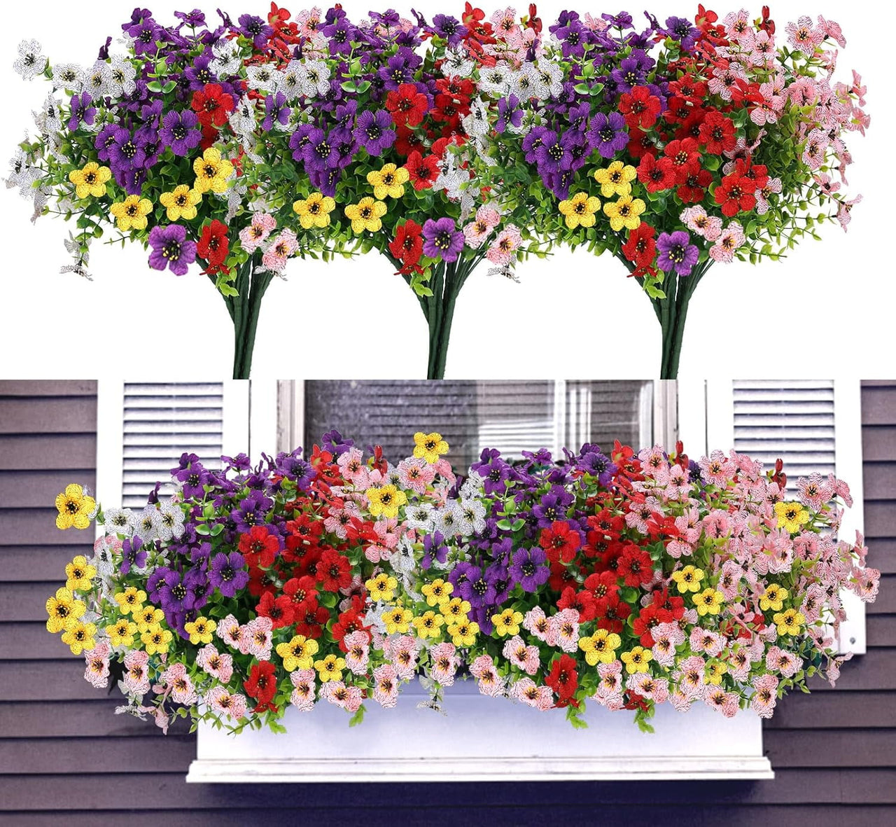ZOELNIC 12 Bundles Artificial Fake Flowers Outdoors, Realistic UV Resistant Faux Plants with Silk Flowers for Outside Planters Window Box Front Porch Summer Decoration