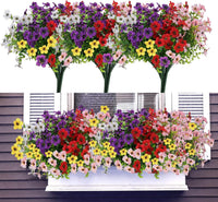 ZOELNIC 12 Bundles Artificial Fake Flowers Outdoors, Realistic UV Resistant Faux Plants with Silk Flowers for Outside Planters Window Box Front Porch Summer Decoration