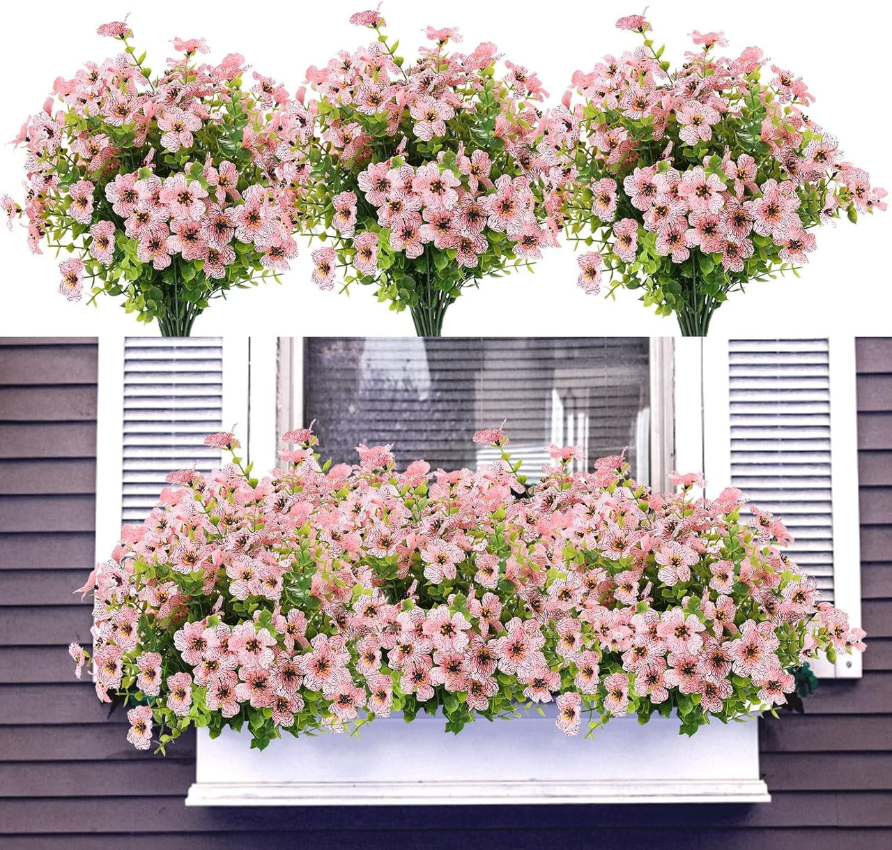 ZOELNIC 12 Bundles Artificial Fake Flowers Outdoors, Realistic UV Resistant Faux Plants with Silk Flowers for Outside Planters Window Box Front Porch Summer Decoration