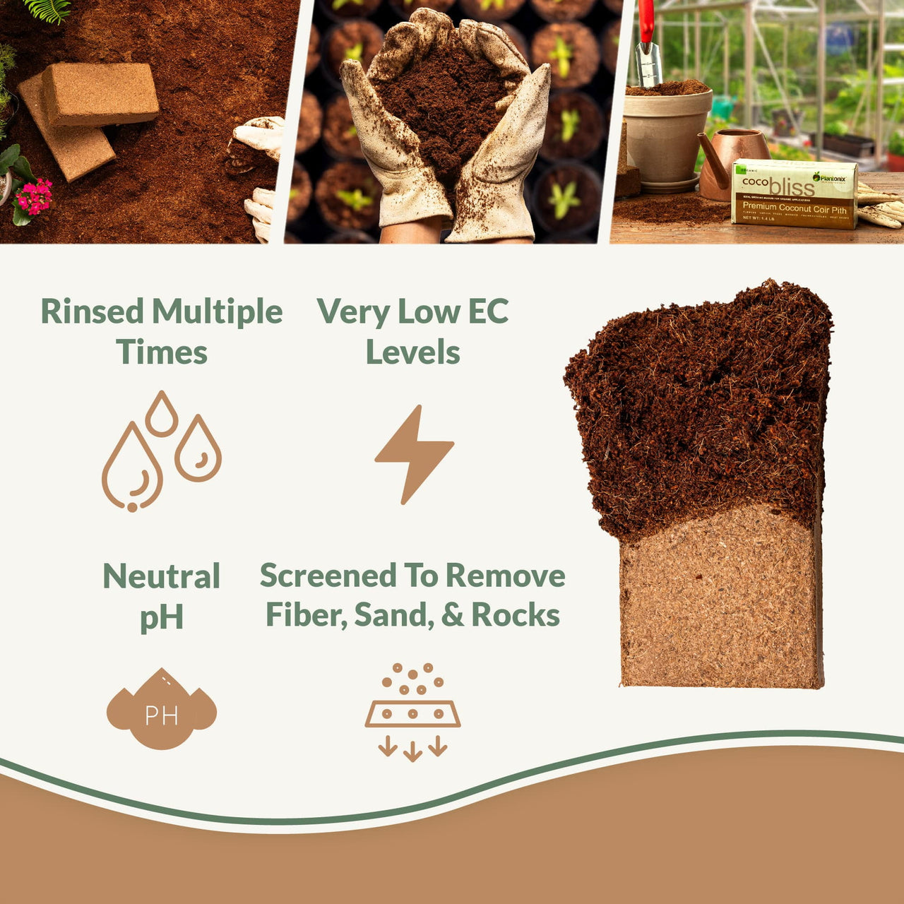 Plantonix Coco Bliss Premium Coconut Coir Pith Soil Amendment, 5 Bricks, 1.6 cu ft