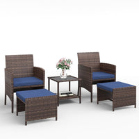 ELPOSUN 5 Piece Patio Furniture Set, Outdoor Conversation Rattan Chair with Ottomans/Storage Coffee Table for Patio,Balcony ,Poolside Deck, Navy