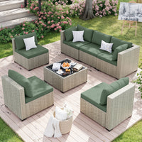 Amopatio 7 Pieces Patio Conversation Set, Outdoor Sectional PE Rattan Wicker Furniture Seat,GREEN