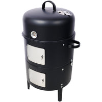Vertical Steel Charcoal Smoker, Heavy Duty BBQ Smoker Grill With 2 Cooking Area, 2 Access Doors, And Thermometer For Backyard Patio Camping