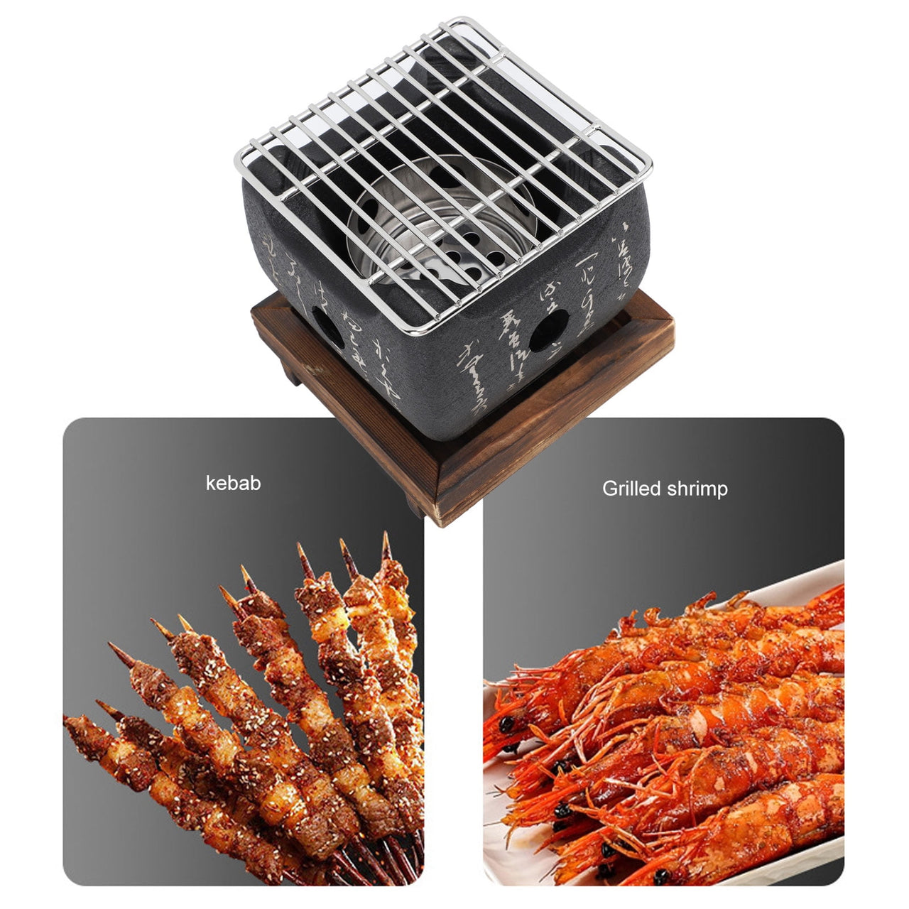 Japanese Script Food Charcoal Stove Multi Functional Fast Heating Mini Portable Barbecue for Grilling Family Large Square 5.9 X 5.3in