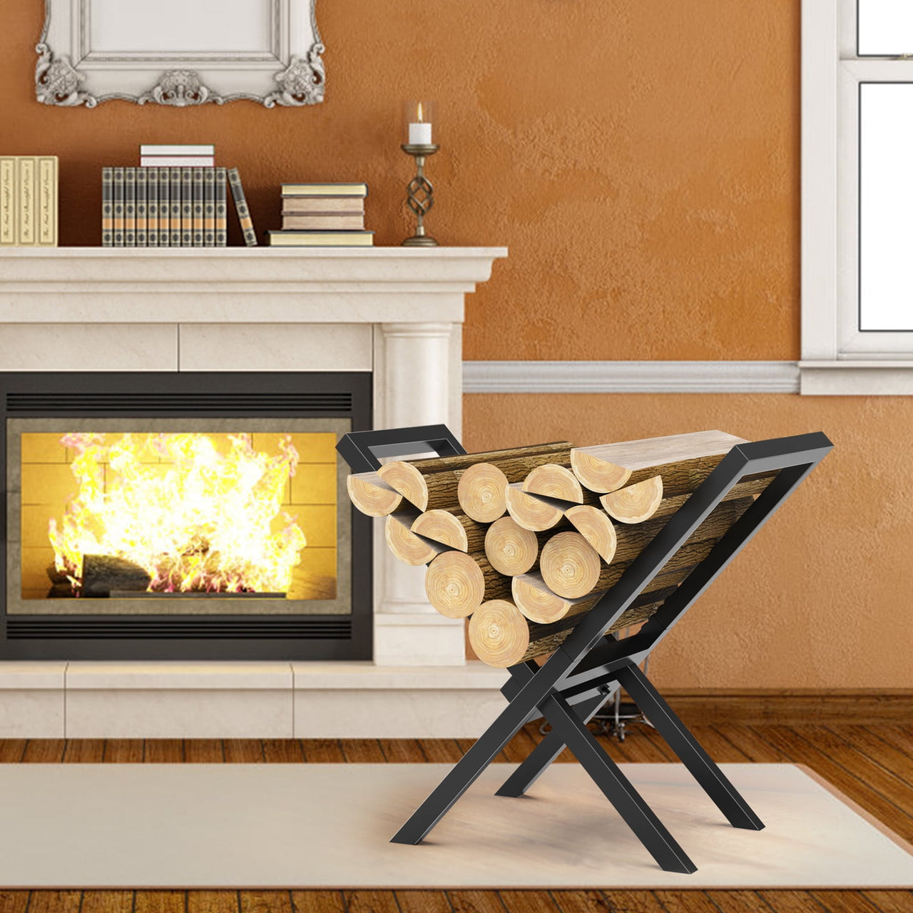 X-Shaped Firewood Rack, Metal Log Storage Stand for Indoor Fireplace, Outdoor Patio & Camping