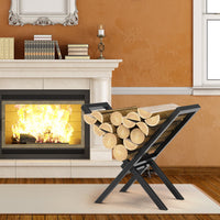 X-Shaped Firewood Rack, Metal Log Storage Stand for Indoor Fireplace, Outdoor Patio & Camping