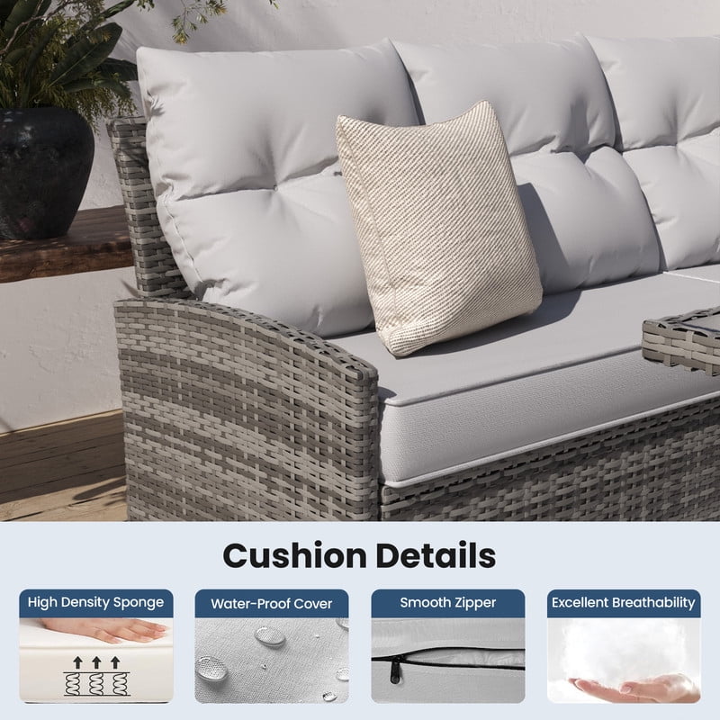 ELPOSUN 7-Piece Outdoor Patio Furniture Set - Sectional Sofa, Dining Table & Chairs Included, All-Weather Conversation Set with Ottoman, Gray Rattan,Gray