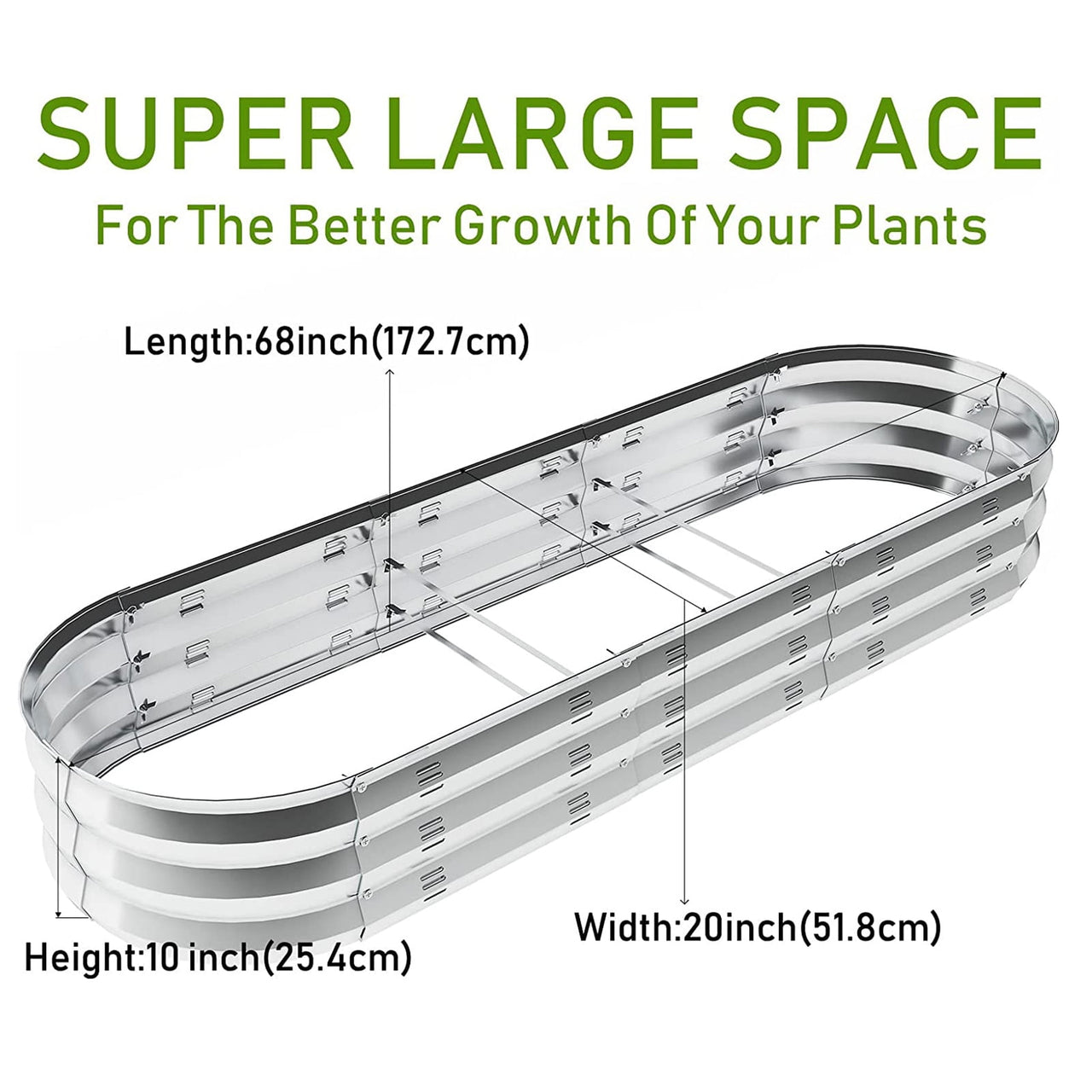 Raised Garden Bed Galvanized Metal Planter Box, 67"D x 20"W x10"H, 7 cu. ft. Silver