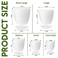 FOUKUS Set of 5 White Plastic Plant Pots with Drainage Holes and Tray - Eco-Friendly Indoor/Outdoor Flower Planters for Succulents, Cactus, Snake Plants - Sizes: 7