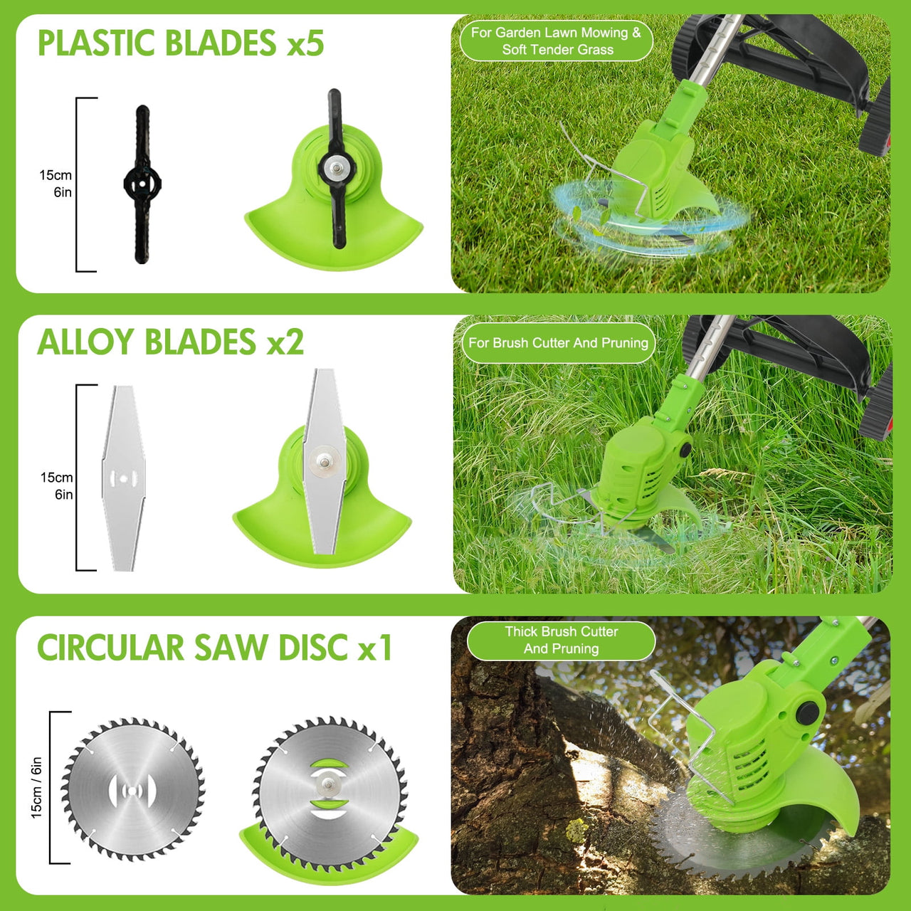 BAOKALER Electric Weed Eaters Cordless,2AH Battery Powered Weed Wacker with Charger, Grass Trimmer with Supporting Wheels, Grass Cutting Machine with 1 Batteriy for Yard and Garden, Green