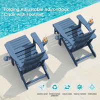KINGYES Folding Adjustable Adirondack Chair with Retractable Ottoman Set of 2 for Patio Garden, Blue