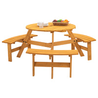 JXXRZ 6-Person Circular Outdoor Wooden Picnic Table w/ 3 Built-In Benches, 500lbs Capacity Per Bench- Natural