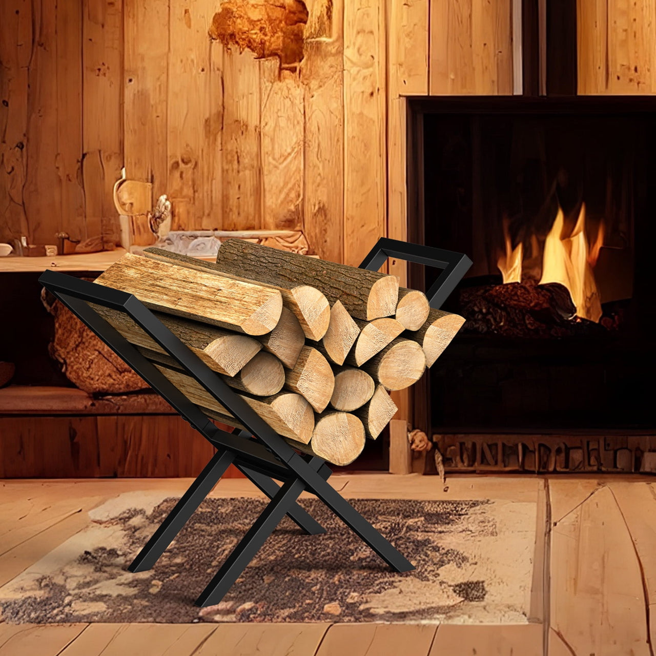 X-Shaped Firewood Rack, Metal Log Storage Stand for Indoor Fireplace, Outdoor Patio & Camping