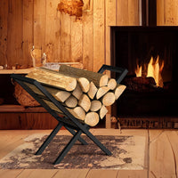 X-Shaped Firewood Rack, Metal Log Storage Stand for Indoor Fireplace, Outdoor Patio & Camping