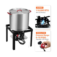 100Qt Seafood Boil Pot, 11,0000 BTU Aluminum Outdoor Seafood Boil Kit， Seafood Boil Pot with Strainer Basket, Propane Stove Burner for Outdoor Cooking Seafood Shrimp, Crab, Crawfish
