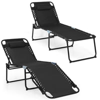 Costway Folding Lounge Chaise 16'' High Recline Chair W/Adjustable Backrest and Footrest Black