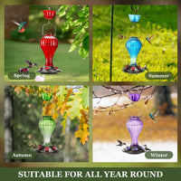 Kingsyard 2 Pack Glass Hummingbird Feeder with Ant Moat for Outdoors, 24 oz, 6 Feeding Ports, Blue
