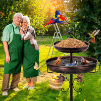 SLUMLOVE Bird Bath for Outside, 42In Double Metal Bird Bath for Garden Patio Yard Lawn Decor, Upgraded 5-Pronged Base