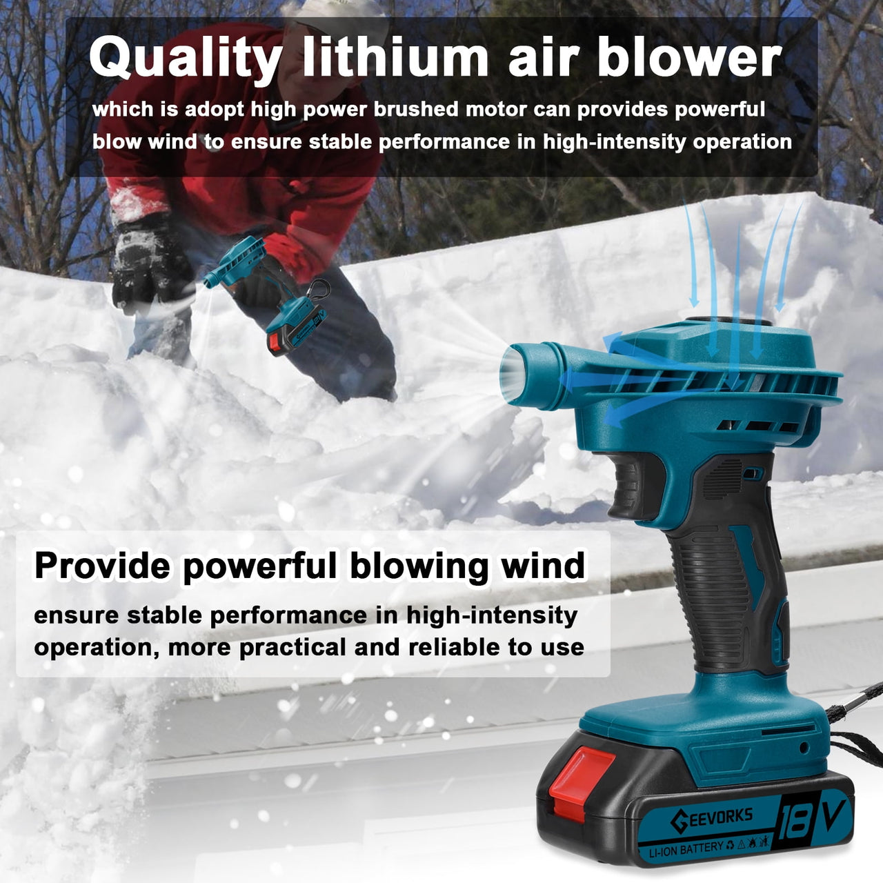 Electric portable  blower,Brushed Motor Blower Removal Fan Handheld Motor Blower Wind Blower Wind Air Snow Cleaner Fan Handheld Cleaner Tool Handheld Battery