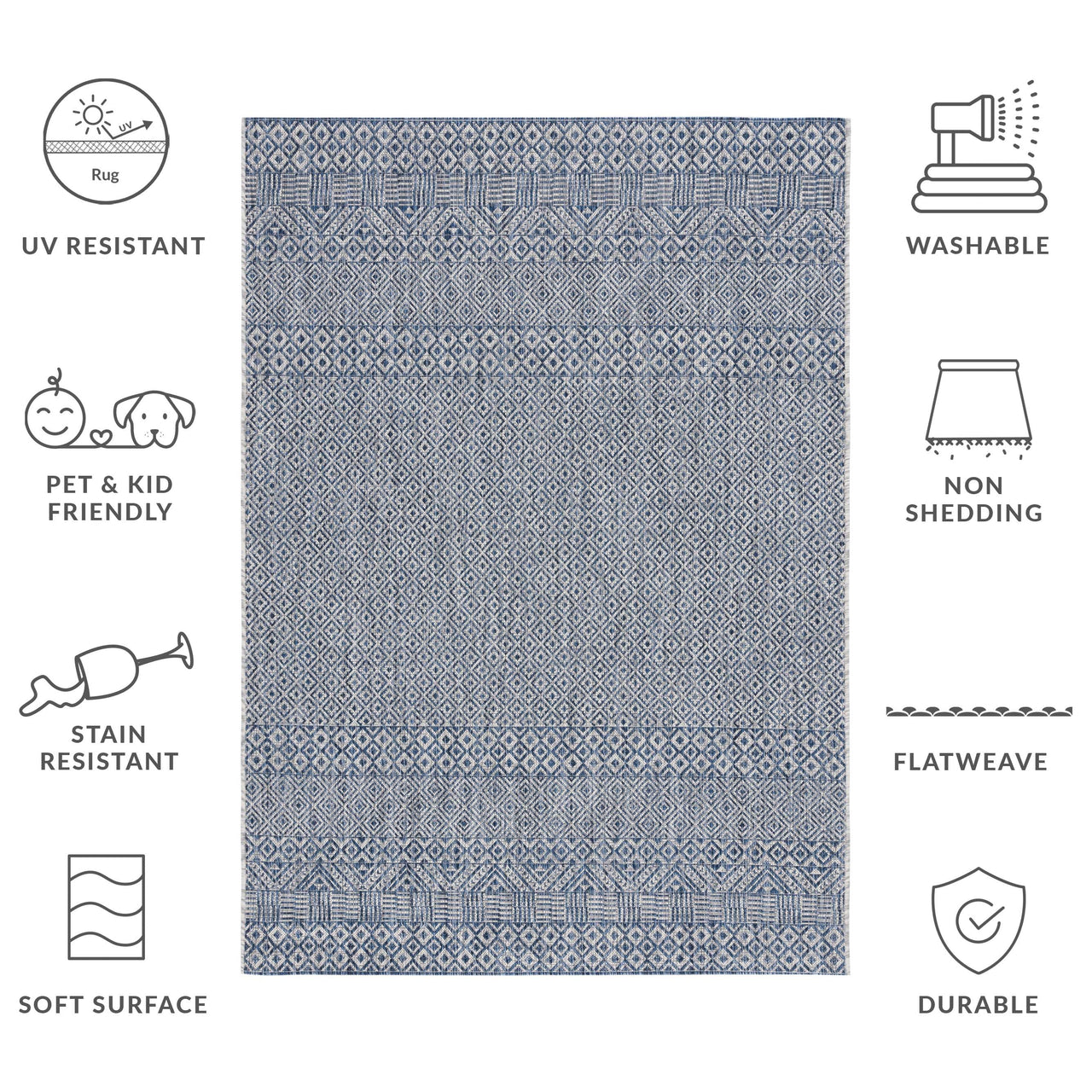 SAFAVIEH Courtyard Evander Geometric Indoor/Outdoor Area Rug, Gray/Blue, 5'3" x 7'7"