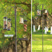 Urban Deco Bird Feeding Station,A Set with 6 Bird Feeders Hanging,Bird Feeder Poles Kit Premium Bird Bath for Attracting Wild Birds,Black