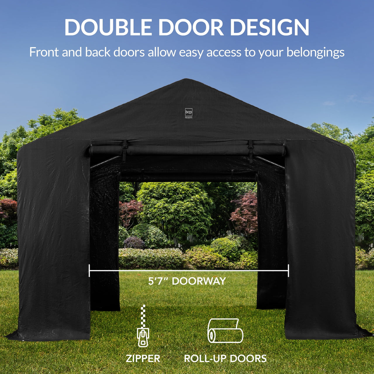 Best Choice Products 10x8ft Outdoor Fabric Storage Shed, Steel Frame, Dual Roll-Up Zipper Doors, Window - Black