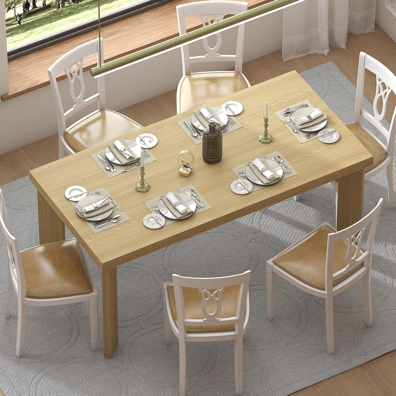HAUXITIO 63 Inch Dining Table for 6 People, All-Weather Rectangular Table with Solid Wood Legs for Indoor & Outdoor Use,Natural