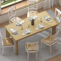 HAUXITIO 63 Inch Dining Table for 6 People, All-Weather Rectangular Table with Solid Wood Legs for Indoor & Outdoor Use,Natural
