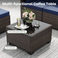 STARY 6 Pieces Outdoor Sectional Sofa with Wide Armrests, Patio Conversation Set, PE Rattan Furniture Set for Backyard, Blue