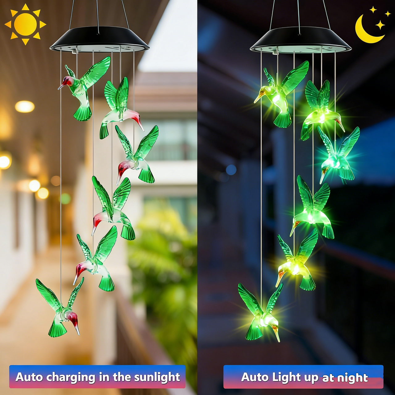BSHAPPLUS® Wind Chimes, Solar Hummingbird Wind Chimes Waterproof Outdoor Lights Color Changing LED for Party Night Garden Birthday Gifts