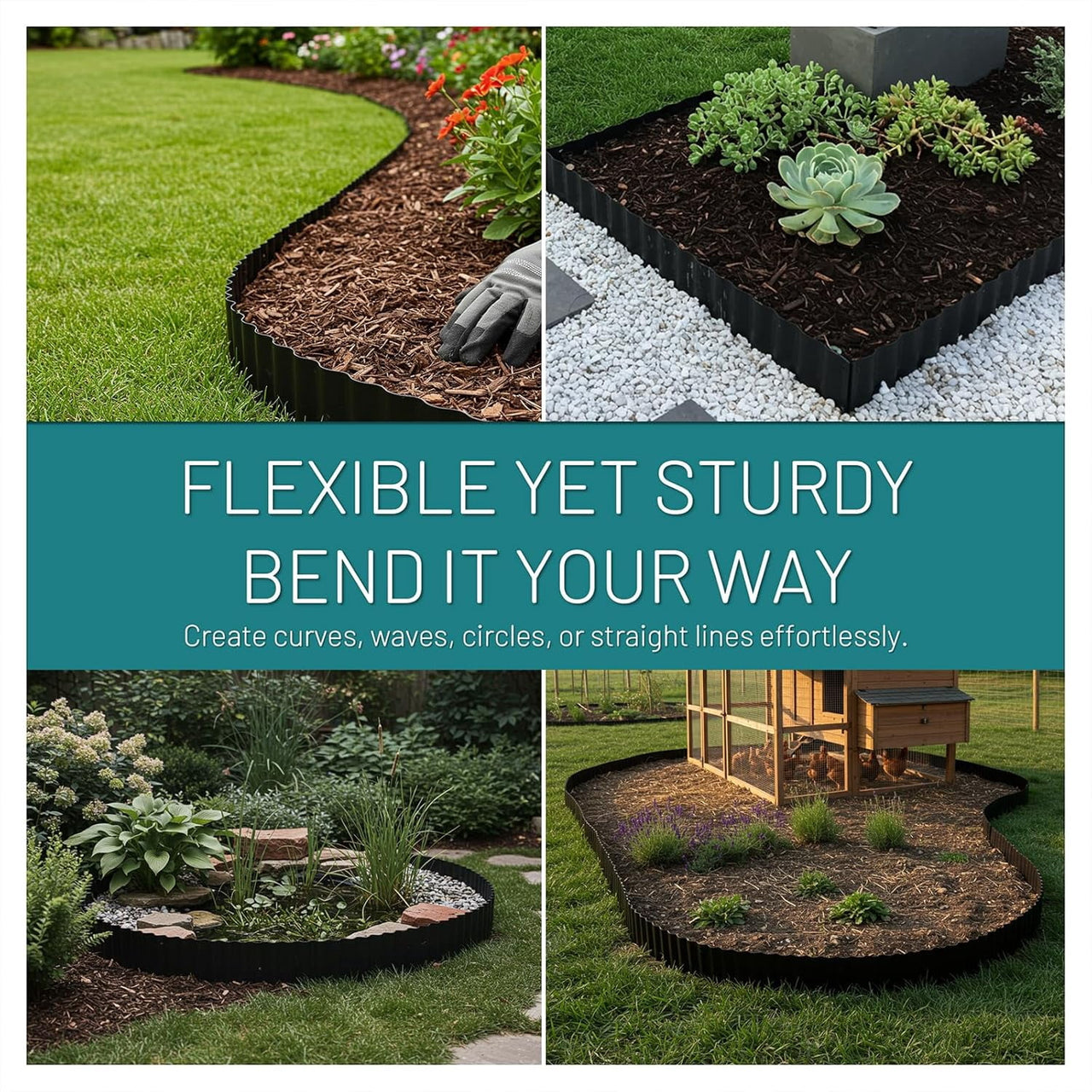 Corrugated Metal Garden Edging 6" x 20Ft, Landscape Edging Border for Lawn, Flower Bed, Garden Fence, Paver (Black)