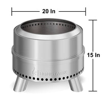 Hongtaok 20 inch Portable Smokeless Fire Pit Outdoor, Stainless Steel, Waterproof Cover and Poker Removable Ash Pan Included.