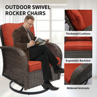 3 Piece Outdoor Swivel Rocker Chairs, Swivel Glider Patio Chairs, Heavy Duty Patio Chairs 400 lbs with Side Table, Red