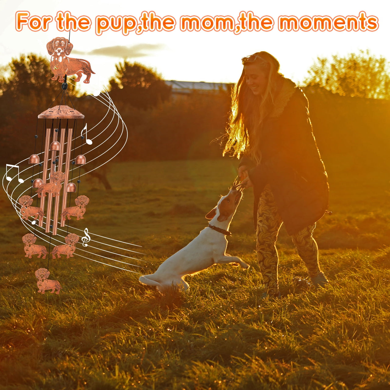 topjuju 35 Inch Dachshund Dog Wind Chimes, Metal Wind Chimes for Outside, Dachshund Decor, Dachshund Dog Lover Gifts, Housewarming/Mother's Day/Birthday Gifts, Memorial Gifts for Loss of Dog
