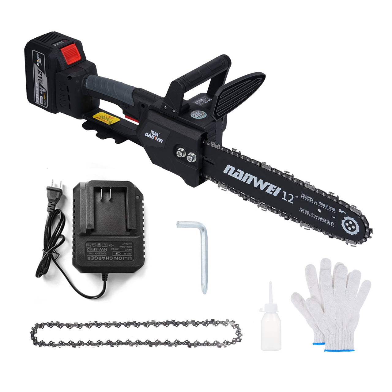 Handheld 12inch Electric Chainsaw 2000W Brushless Chainsaw Handheld Logging Saw With Safety Lock 21V 6000mah Rechargeable Battery For Wood Cutting Trimming Courtyard Garden